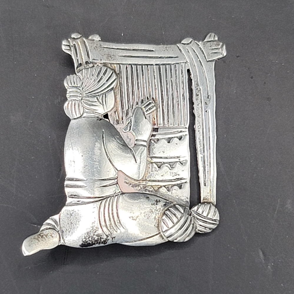 Navajo Weavers brooch/ pin Sterling Silver Signed by Lambert Perry